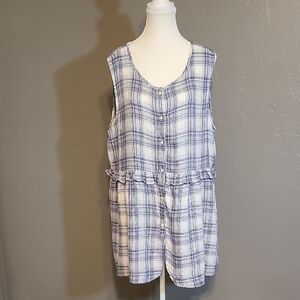 Max Studio London Womens Sleeveless Plaid Button-Up Top XL NWT